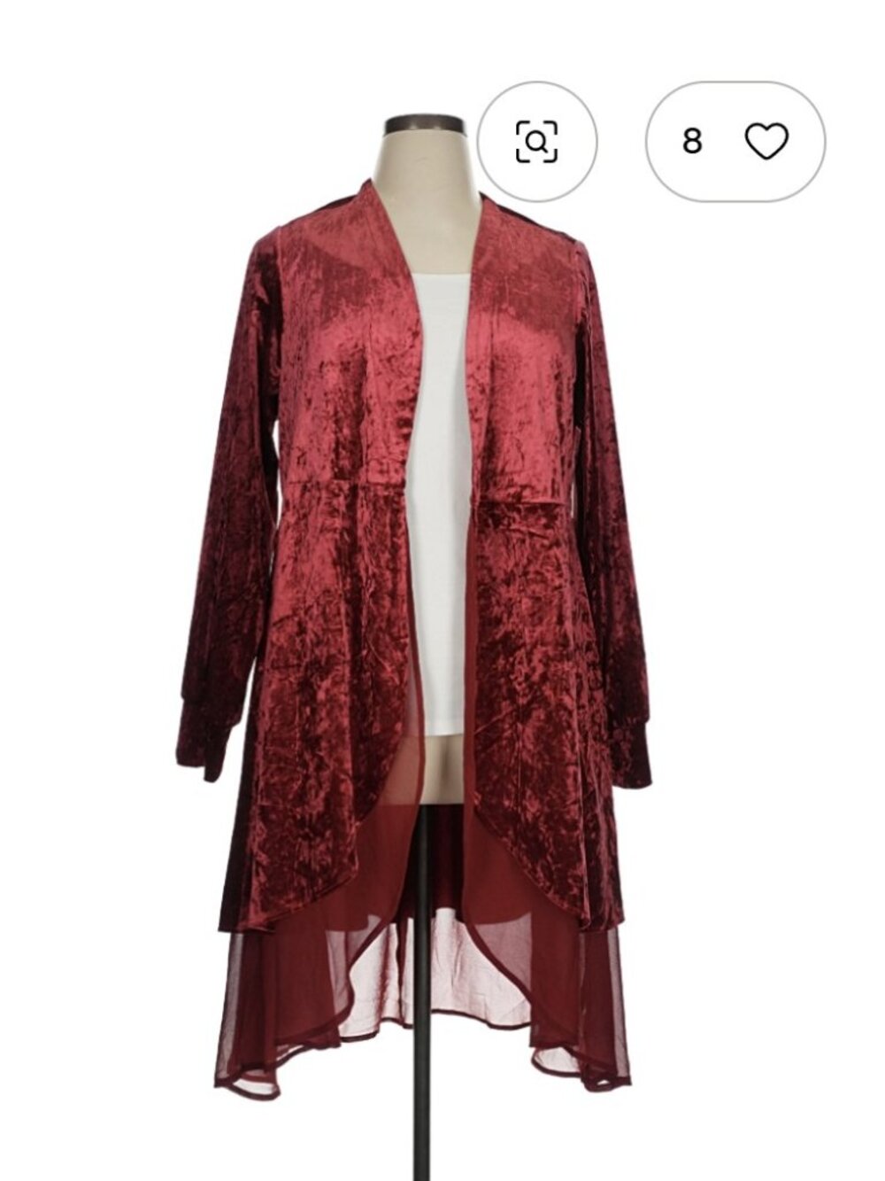 TORRID RED VELVET & CHIFFON OPEN FRONT KIMONO JACKET EUC SIZE 1